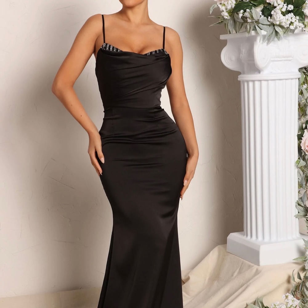 Black Satin Evening Dress
